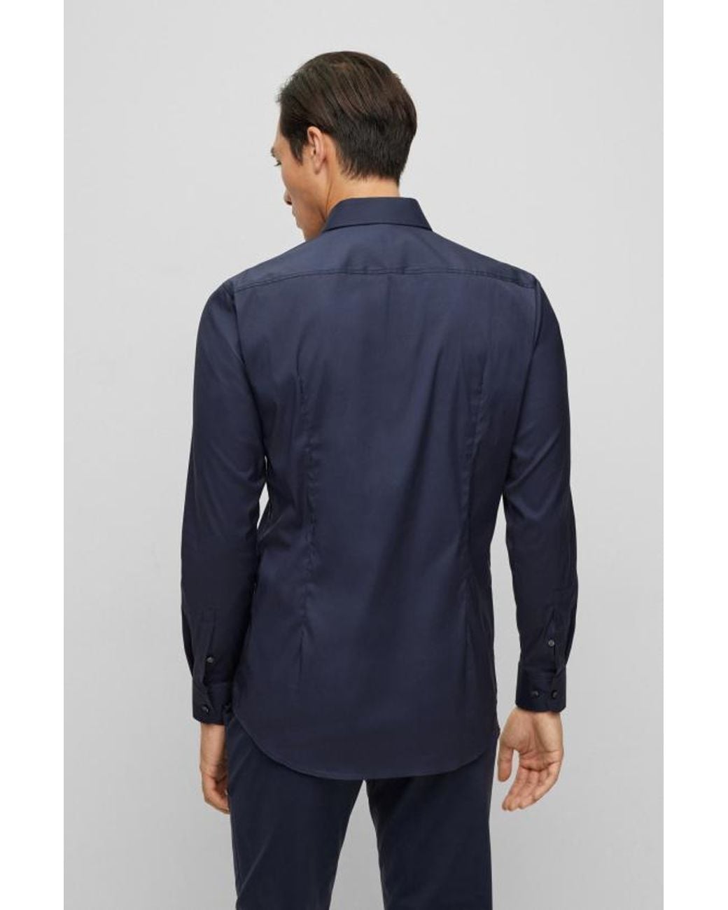 Boss Blue Spread-Collar Poplin Shirt for men