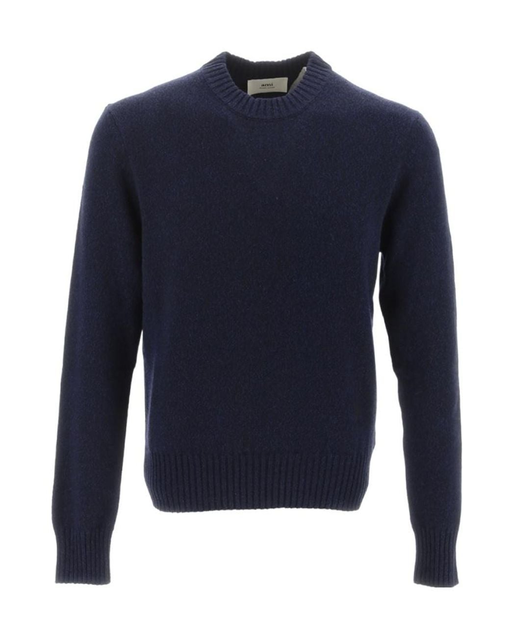 AMI Blue Logo-Embroidered Knitted Jumper for men