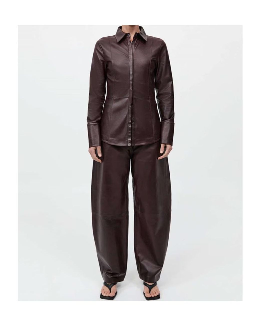 St. Agni Purple Button-Down Leather Shirt