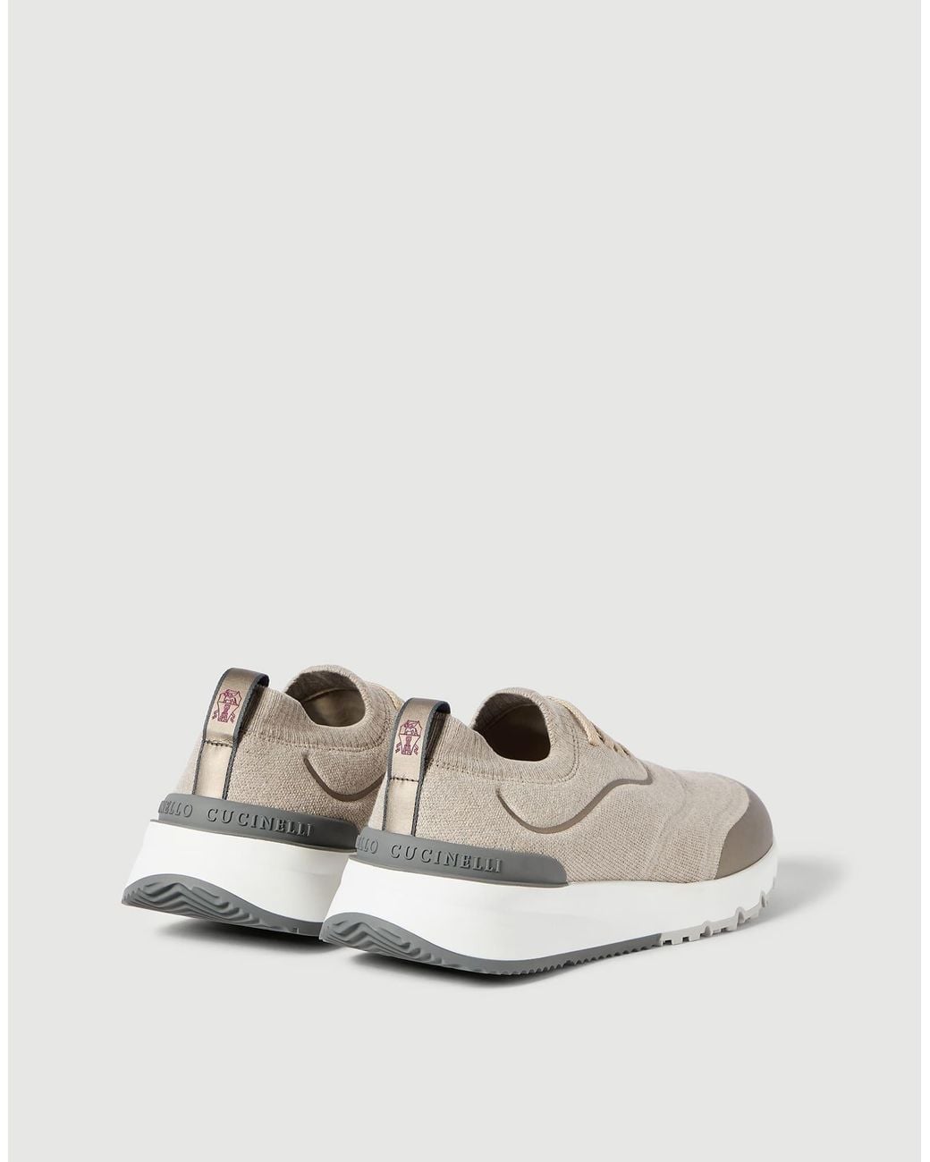Brunello Cucinelli Gray Knit Panel Low-Top Sneakers for men