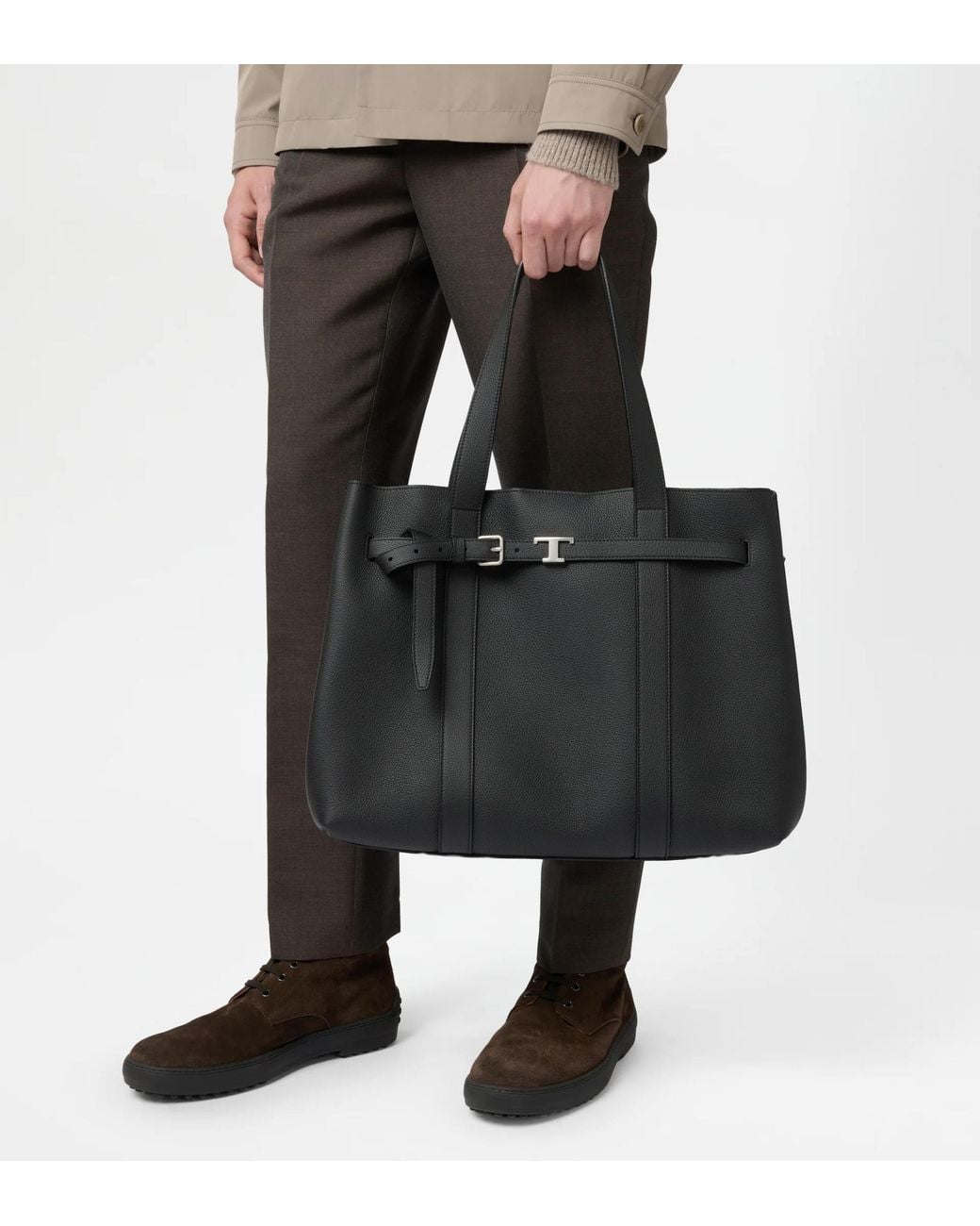 Tod's Black Belted Leather Tote Bag for men