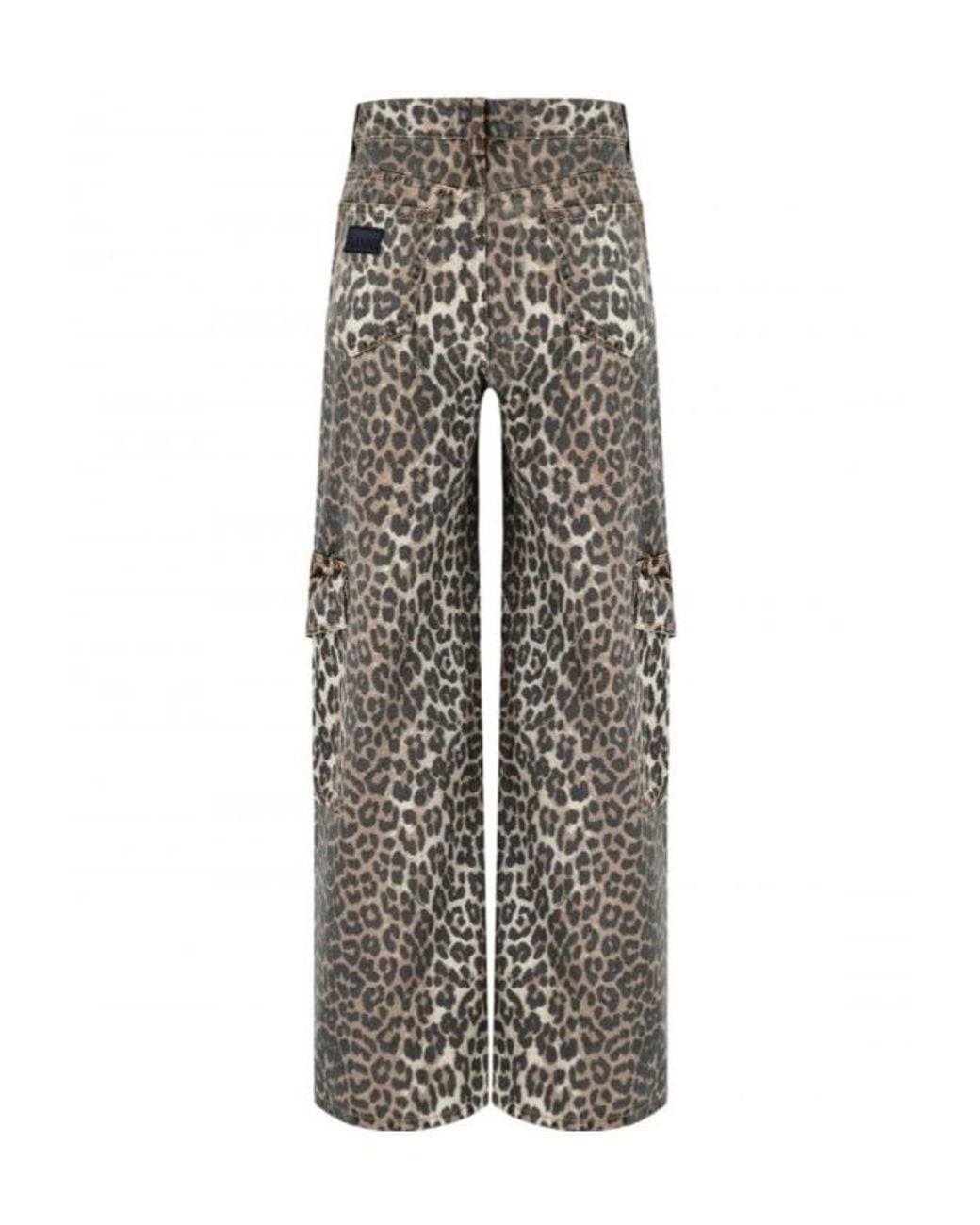 Ganni Gray Leopard Printed Straight Leg Jeans