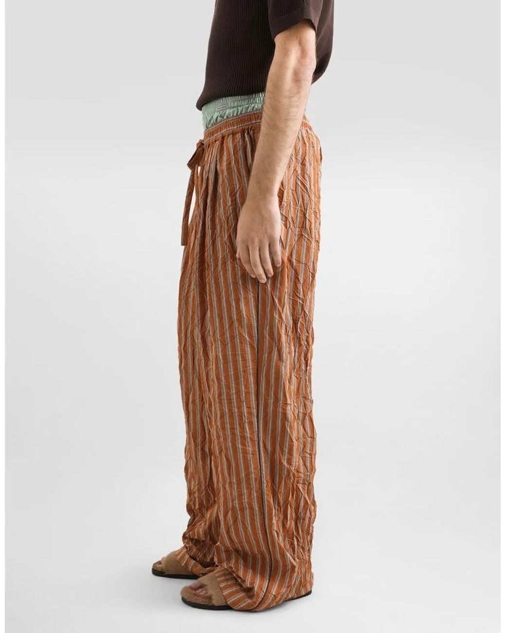 Dolce & Gabbana Brown Striped Crinkle Trousers for men
