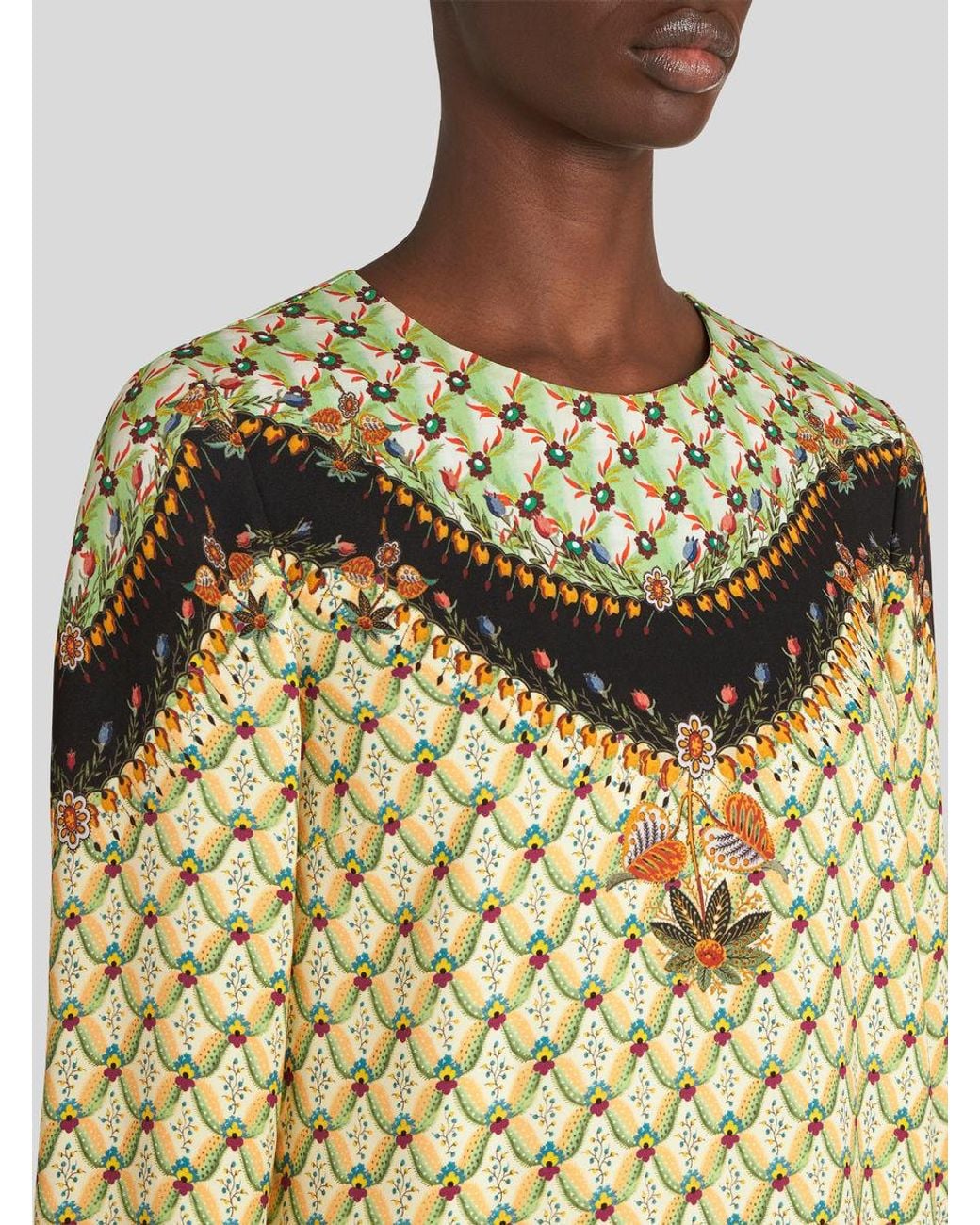 Etro Green Floral Print Tunic Dress