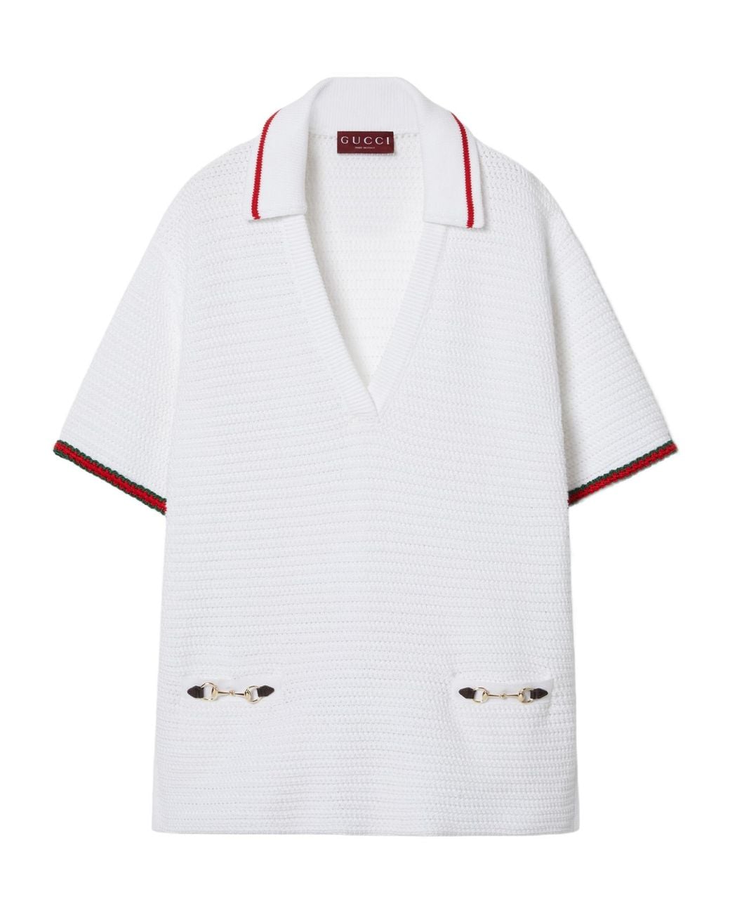 Gucci White Web-Stripe Trim Crochet Top