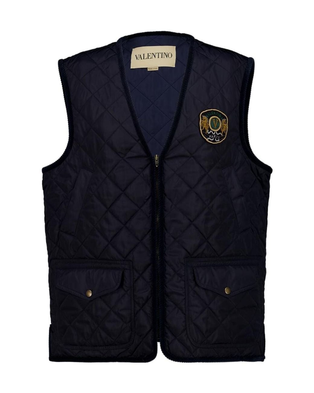 Valentino Blue Zip-Up V-Neck Quilted Vest for men
