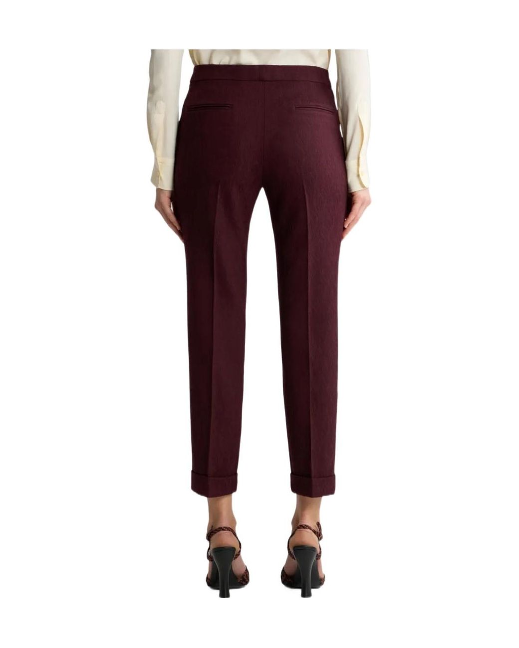 Etro Red Cropped Wool Jacquard Trousers With Medallion Motif