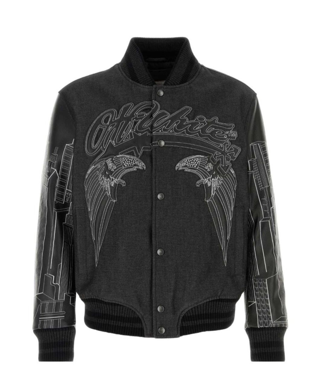 Off-White c/o Virgil Abloh Black Skyline Embroidered Varsity Jacket for men