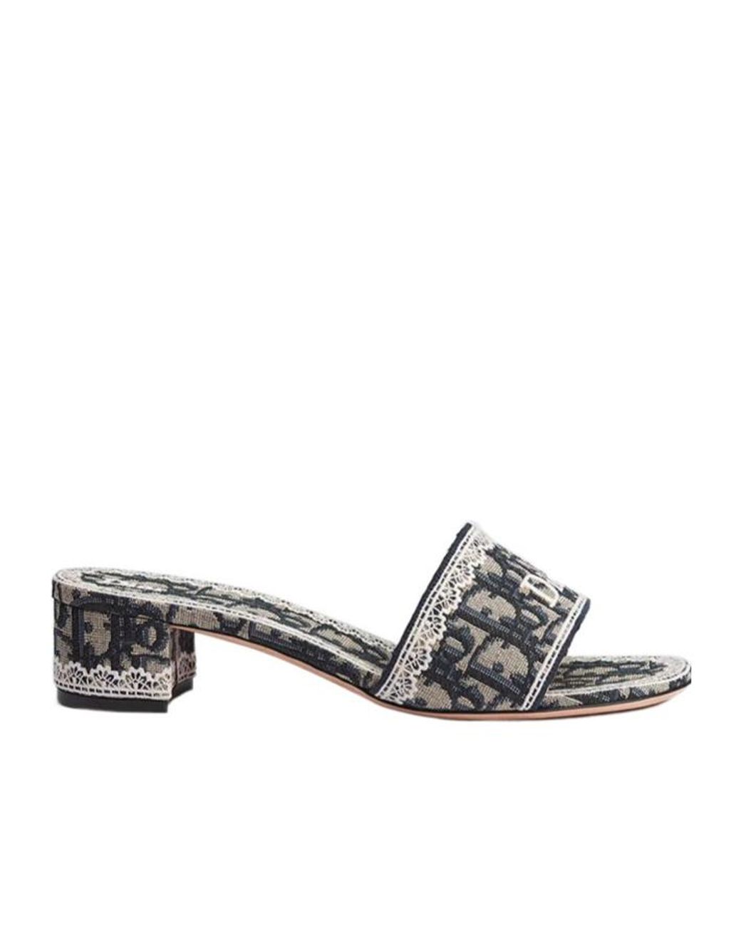 Dior White Dentelle Heeled Slide