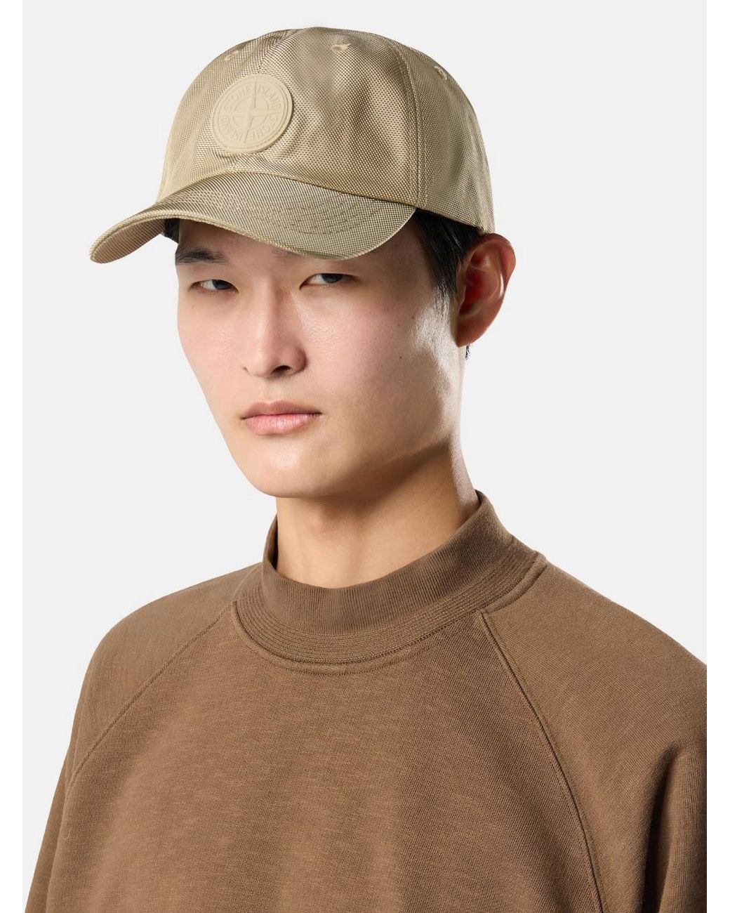 Stone Island White Baseball Cap With Compass Logo Patch for men