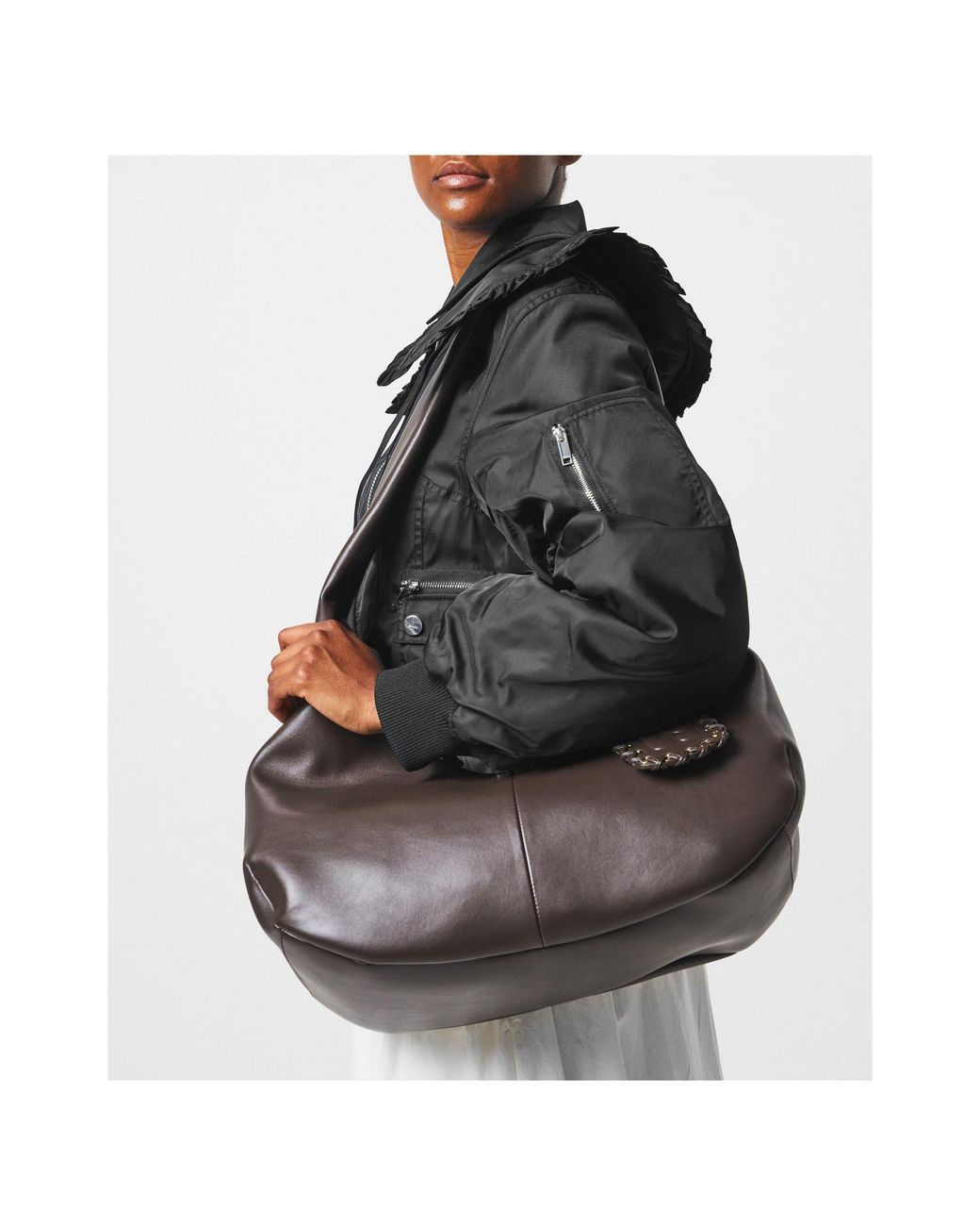 Ganni Brown Softleather Hobo Shoulder Bag