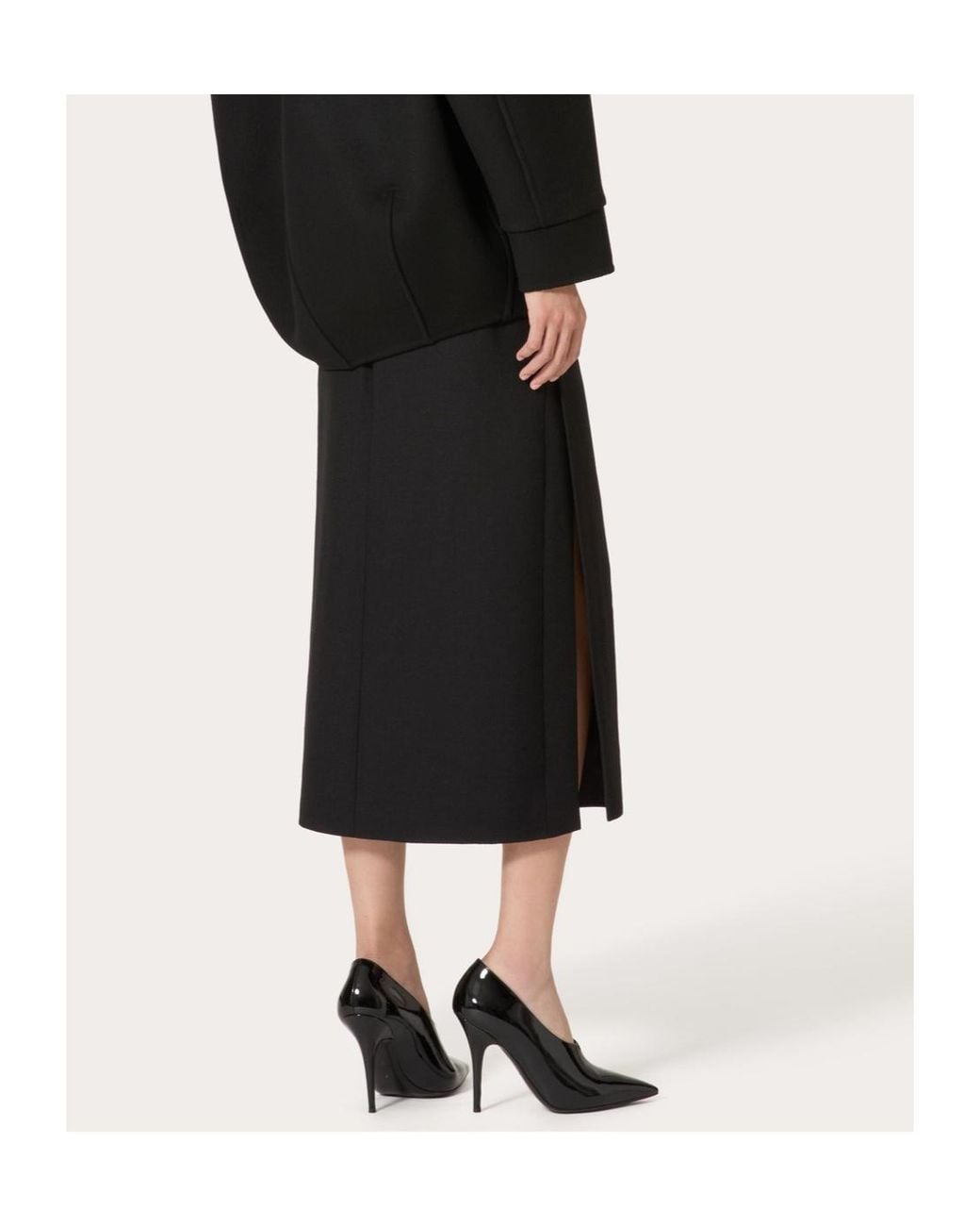 Valentino Black Grisaille Striaght Hem Midi Skirt