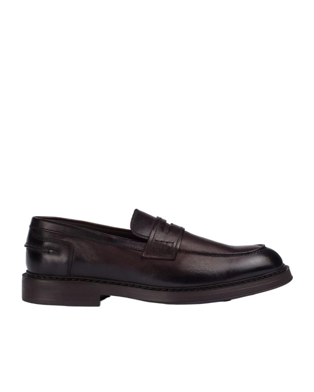 Doucal's Black Leather Penny Loafers for men