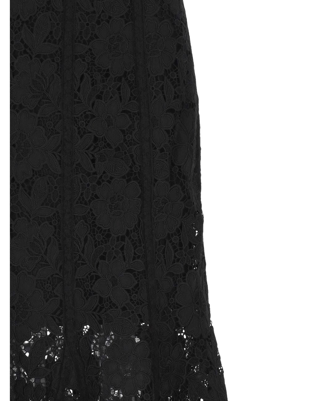 Self-Portrait Black Floral Lace Midi Skirt