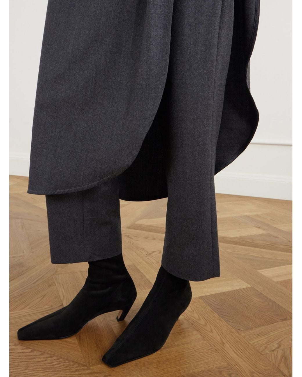 Maria McManus Gray Wrap-Effect Lannel Straight-Leg Pants