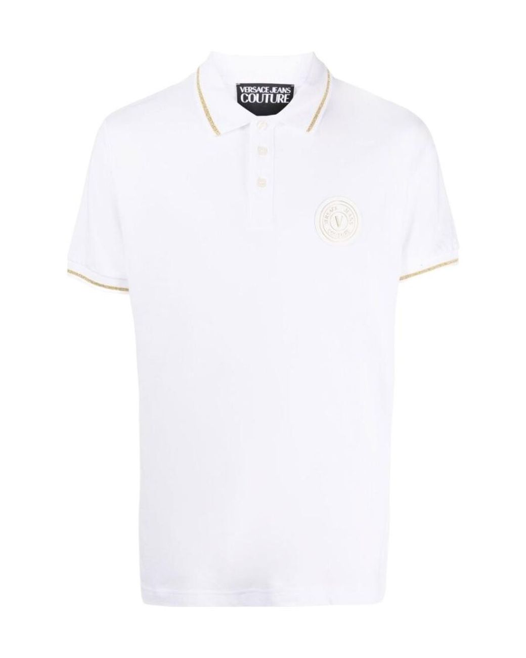 Versace Jeans White Chest Logo-Patch Polo Shirt for men
