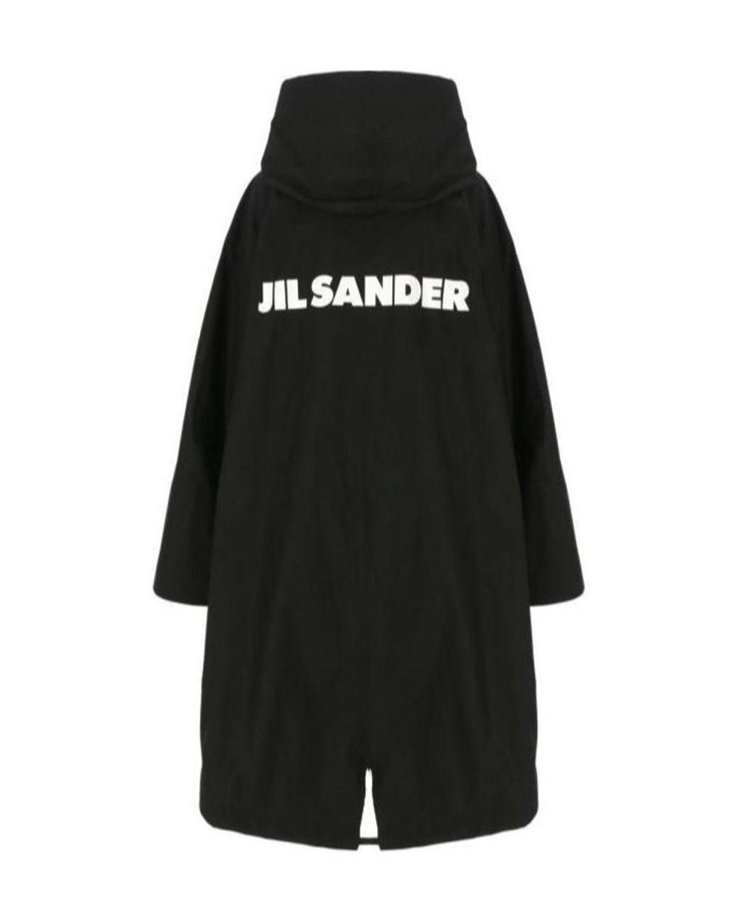 Jil Sander Black Logo Printed Drawstring Coat