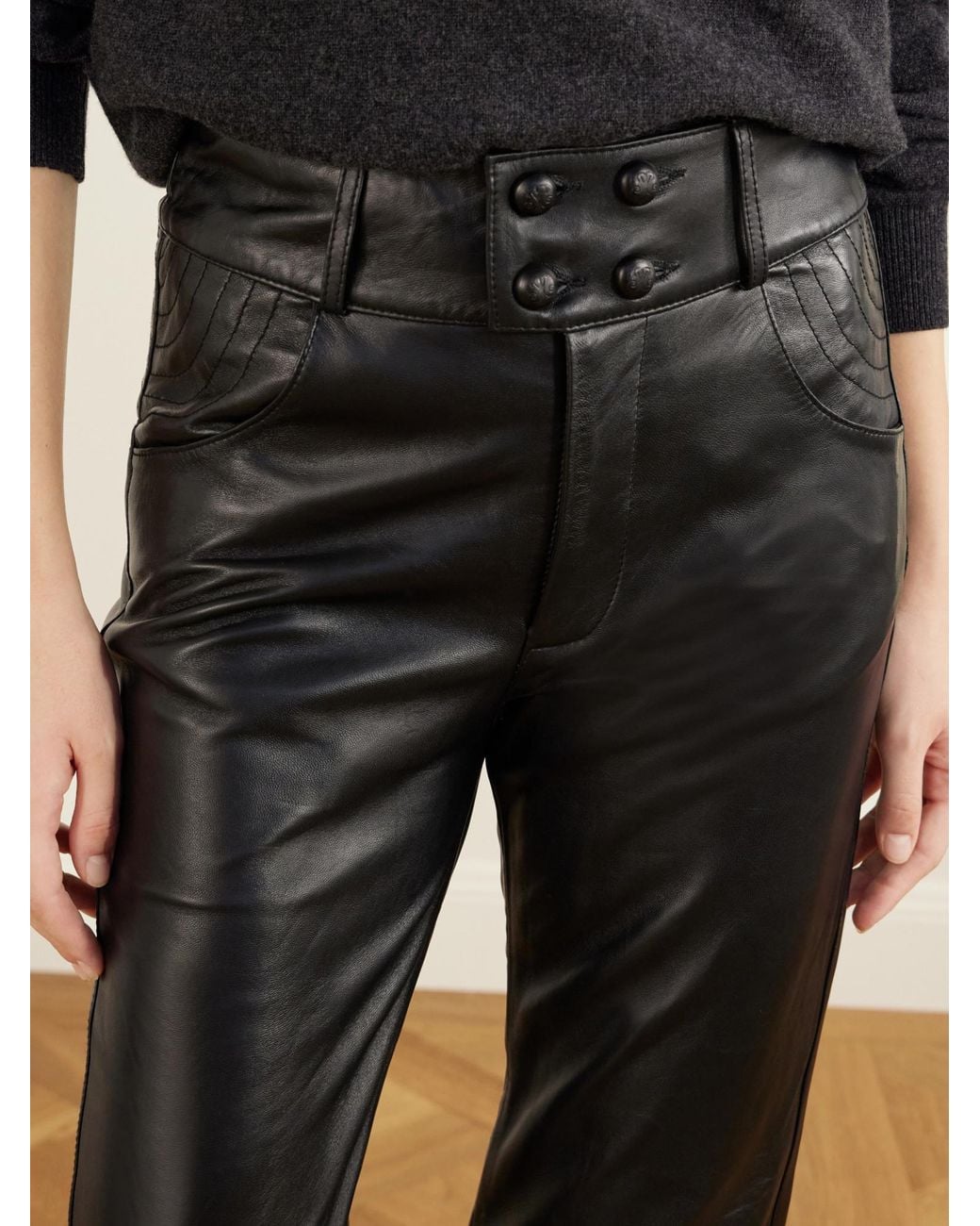 Blazé Milano Black Leather Straight-Leg Pants