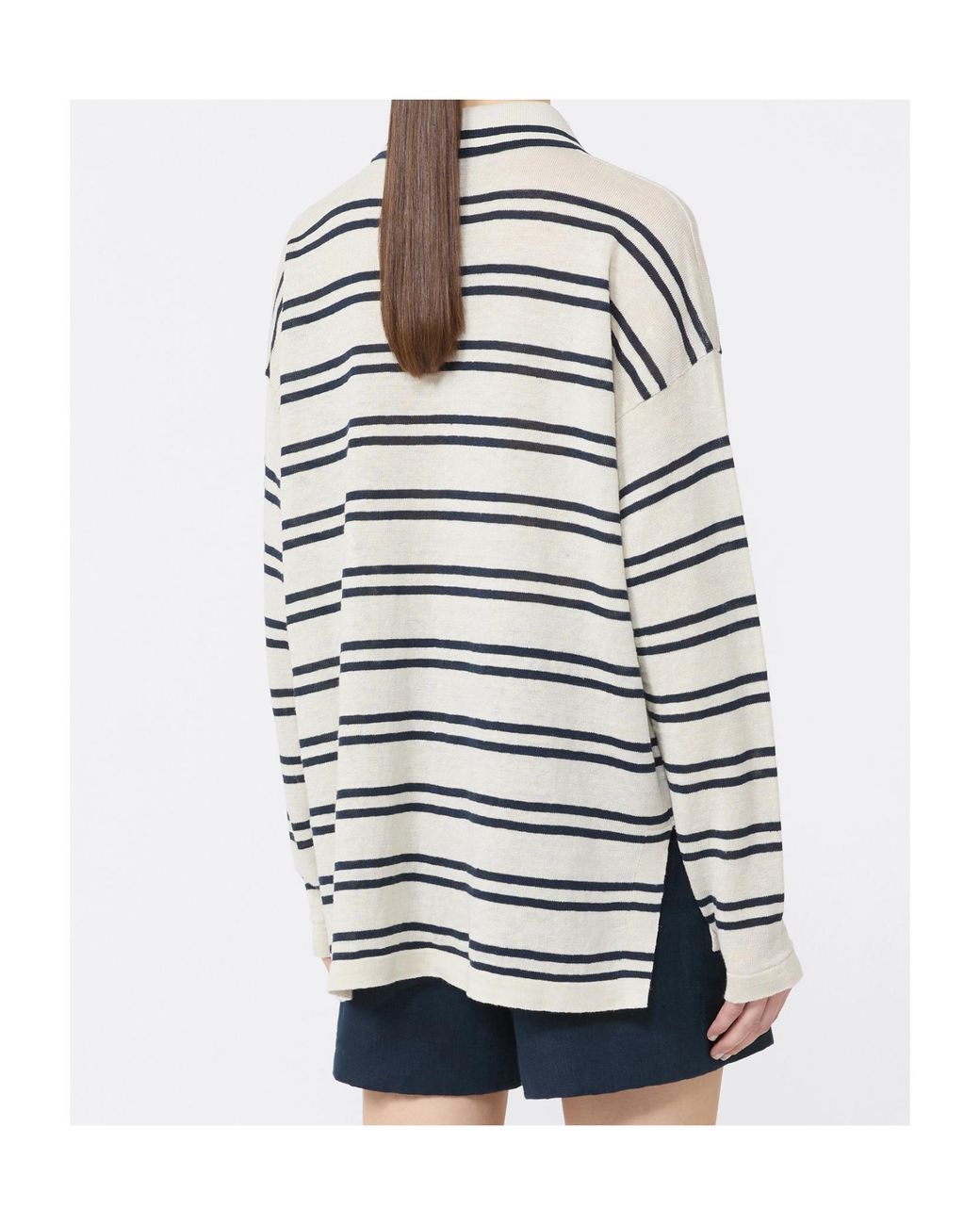 Max Mara Gray Linen Stripe Cardigan