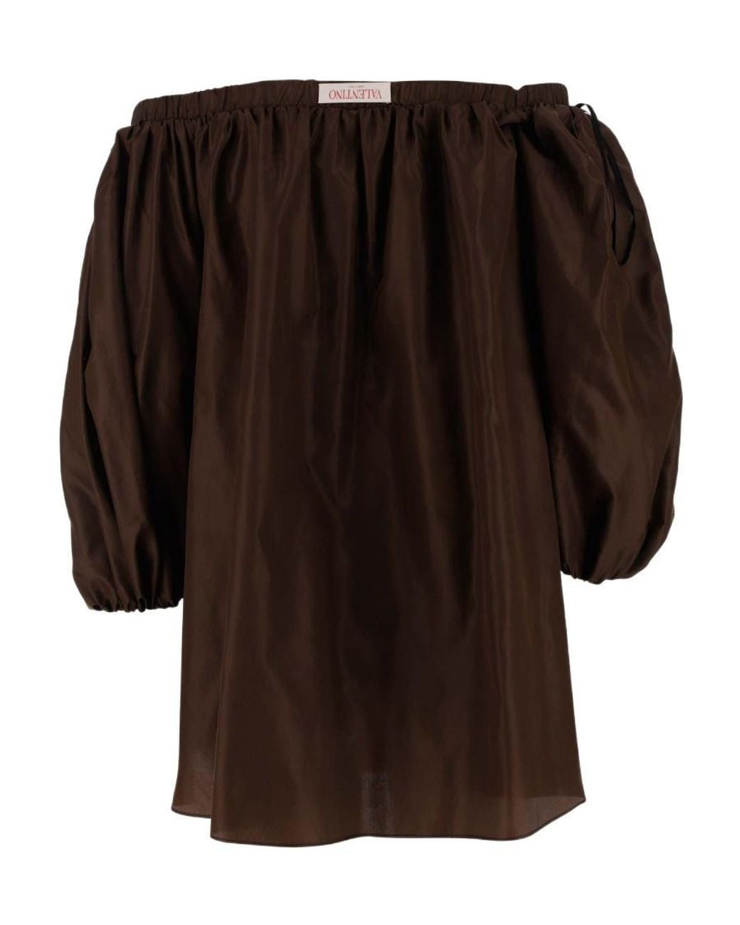 Valentino Brown Off-Shoulder Silk Blouse