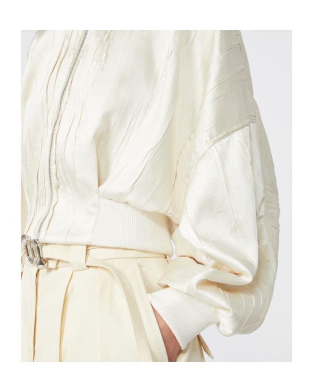 Sportmax White Spxzorro Pleated Satin Bomber Jacket