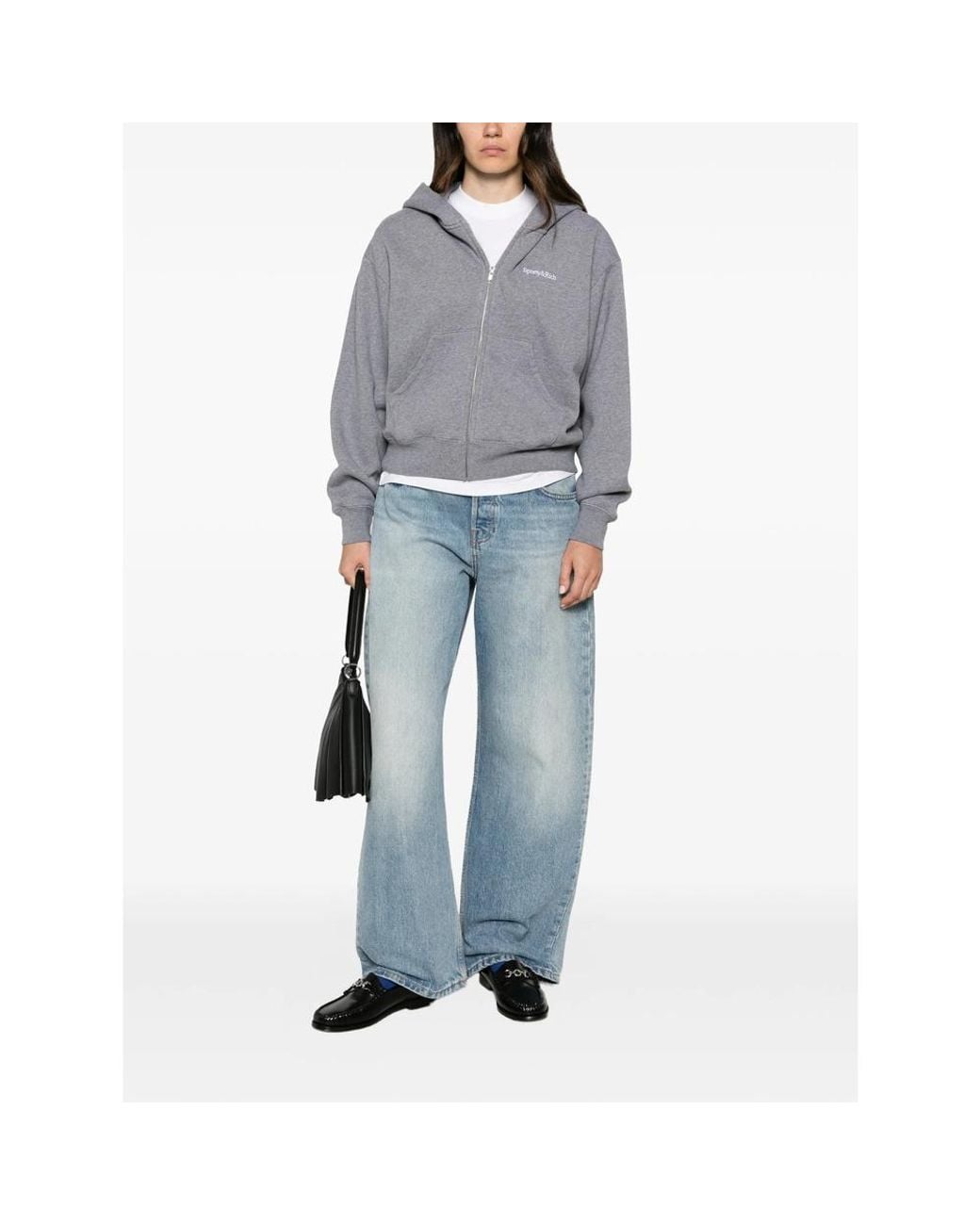 Sporty & Rich Gray Long-Sleeved Zip-Up Sweatshirt