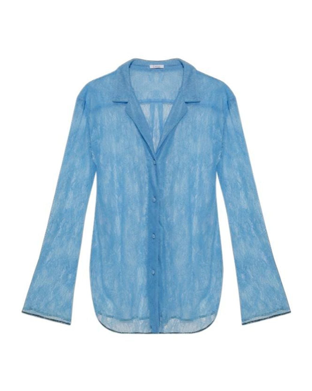 Oseree Blue Oséree Sheer Curved Hem Shirt