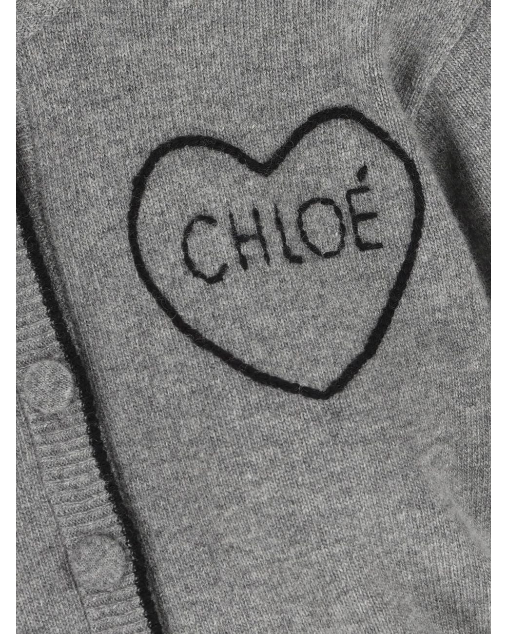Chloé Gray Chloé Heart Logo Cropped Cardigan