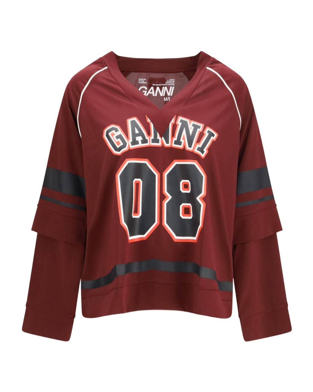 Ganni Red Cocora Double Layer Long Sleeve T-Shirts