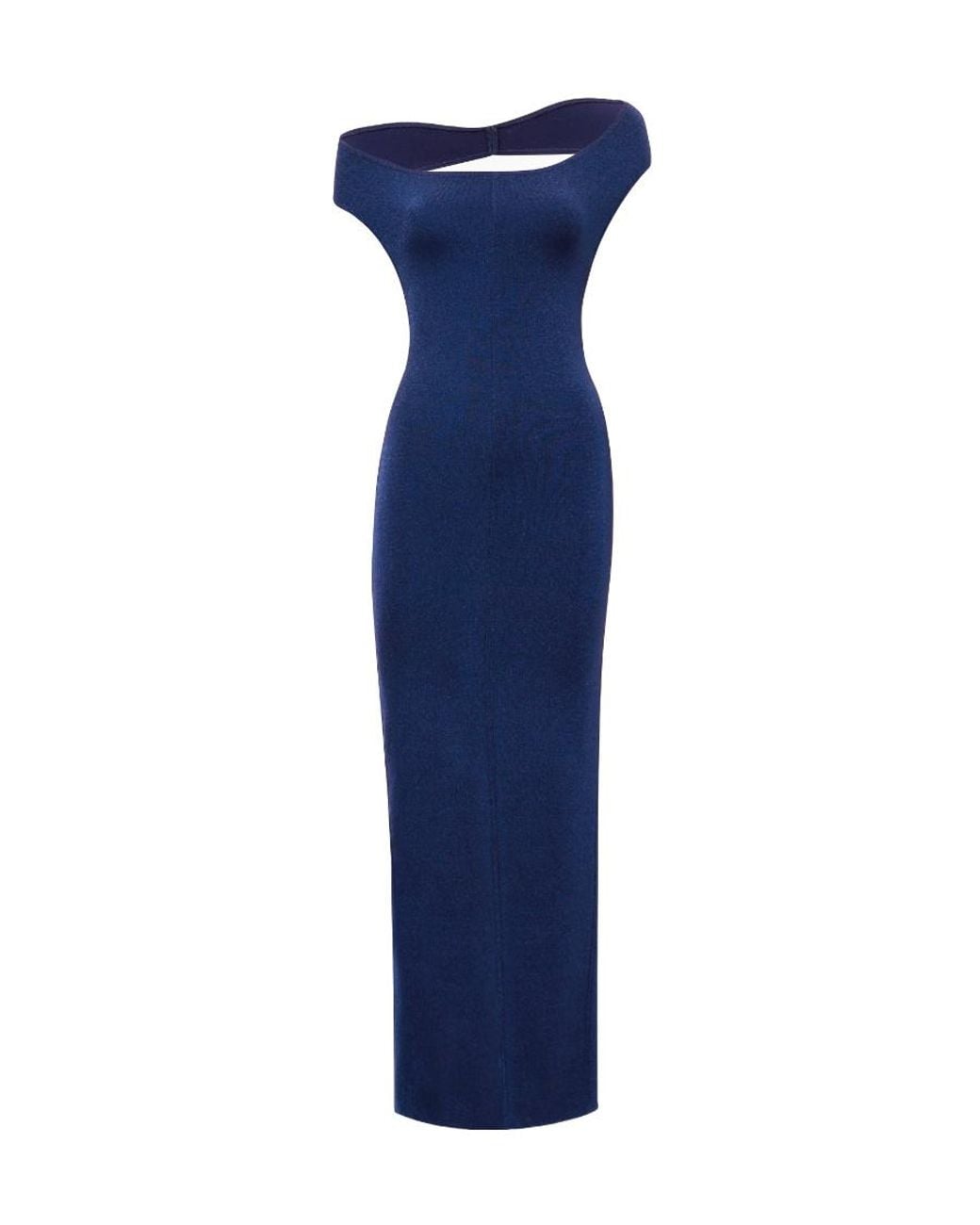 Alaïa Blue Alaïa Off-Shoulder Open Back Maxi Dress