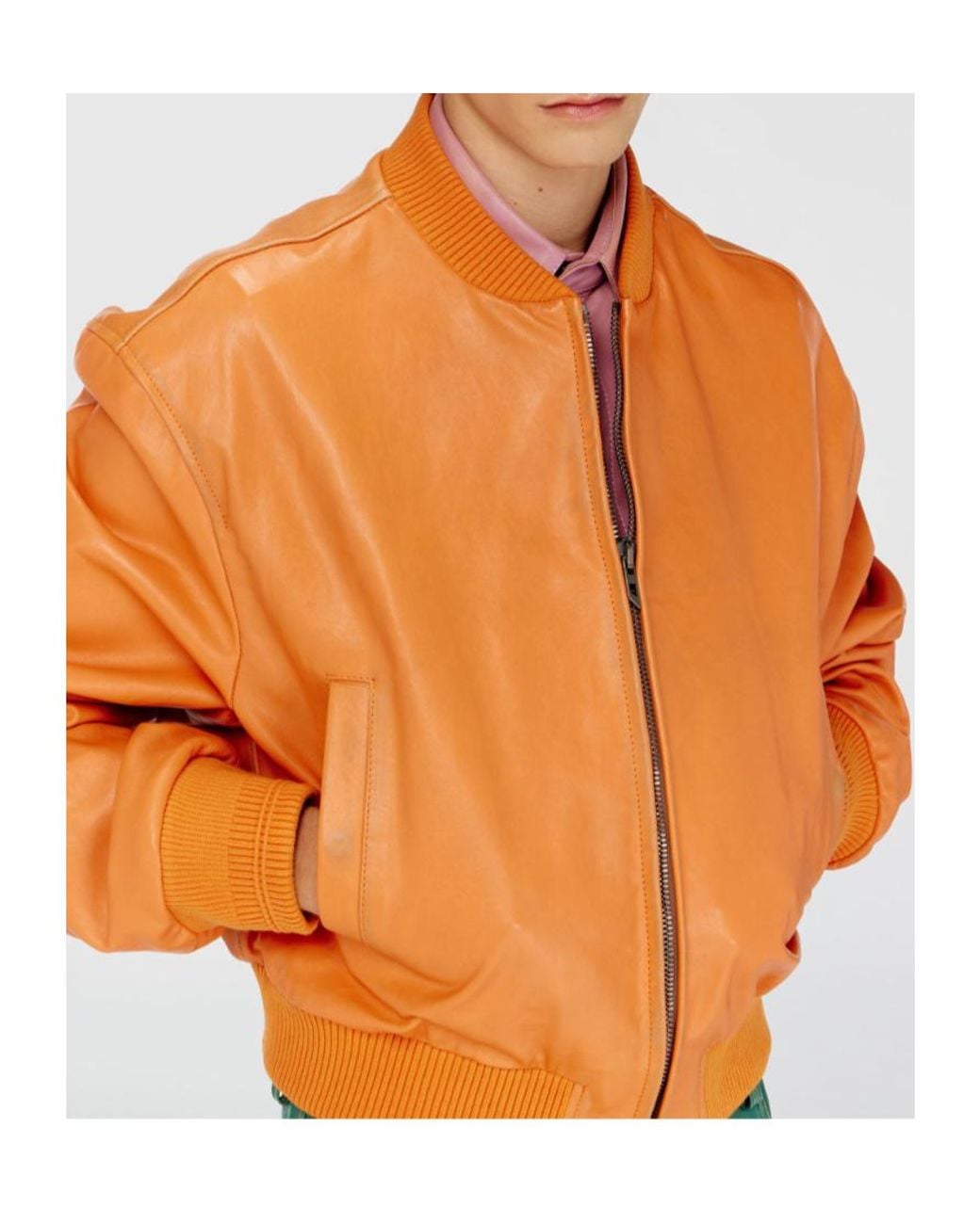 DIESEL Orange Long-Sleeve Leather Jacket for men