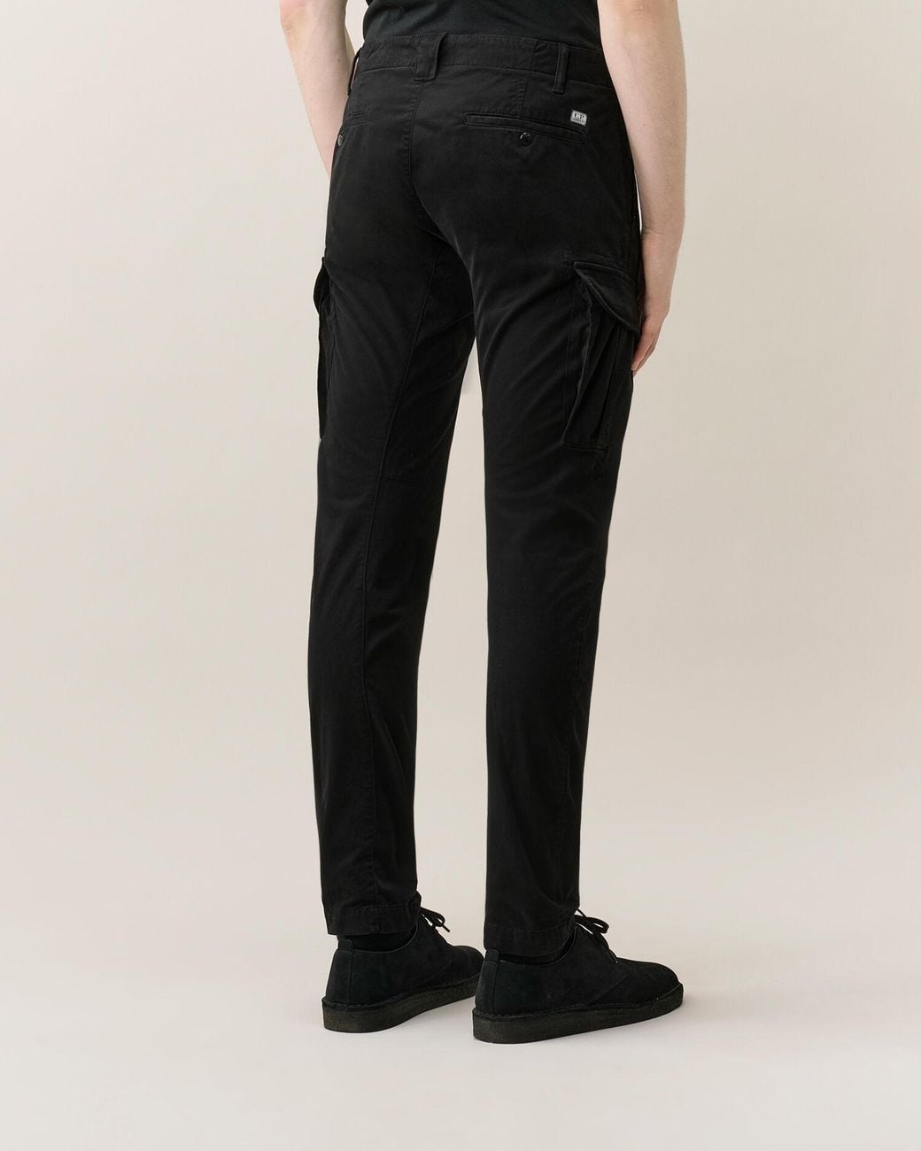 C P Company Black Ergonomic Stretch Satin Work Trousers for men