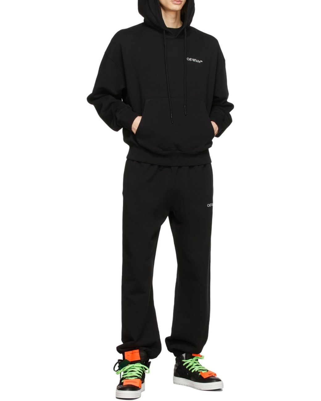 Off-White c/o Virgil Abloh Black Logo Printed Drawstring Hoodie for men