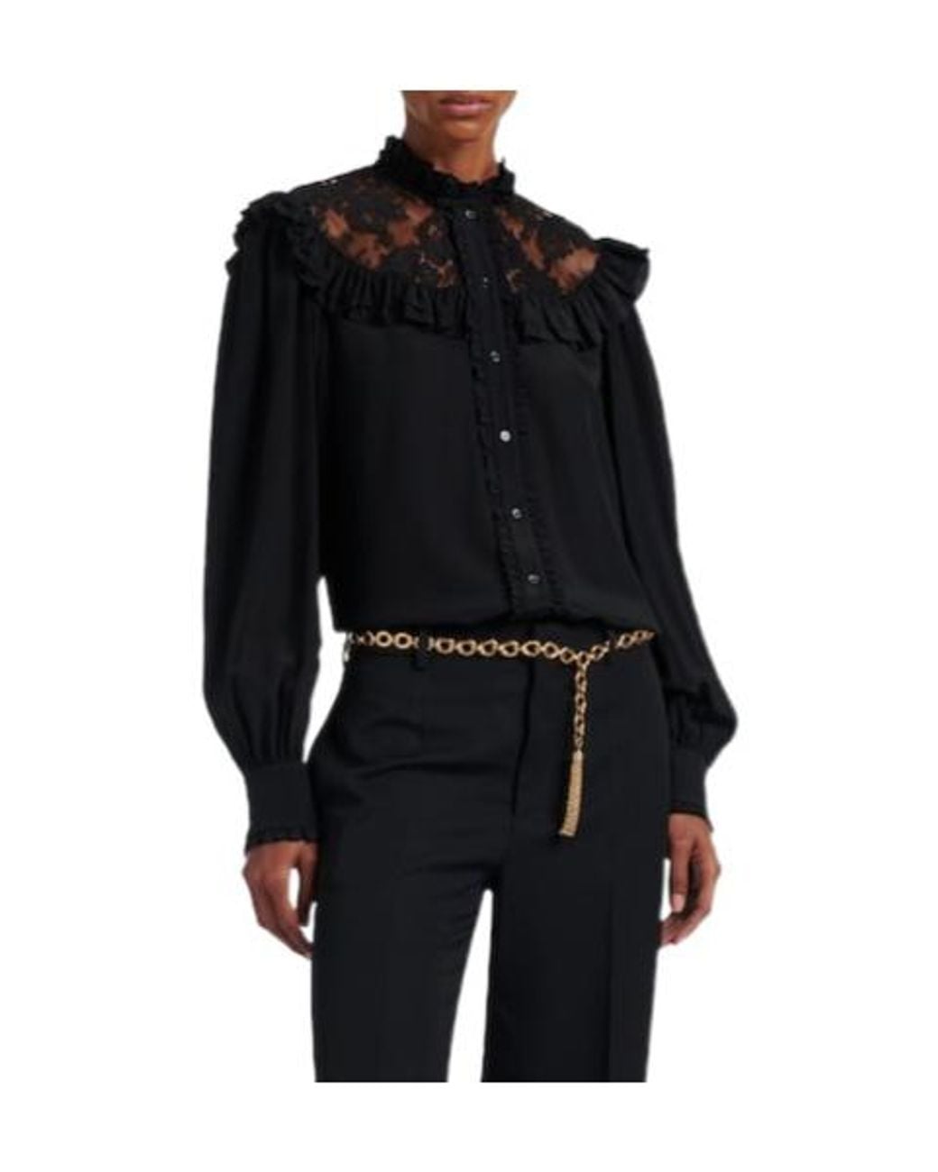 Chloé Black Lace-Trimmed Silk Blouse