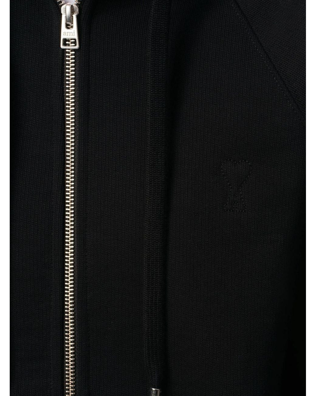 AMI Black Ami De Coeur Zip-Up Hoodie for men