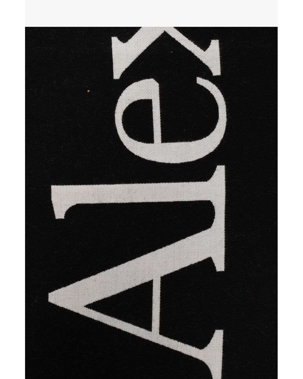McQueen Black Logo Intarsia Knitted Fringed Scarf for men