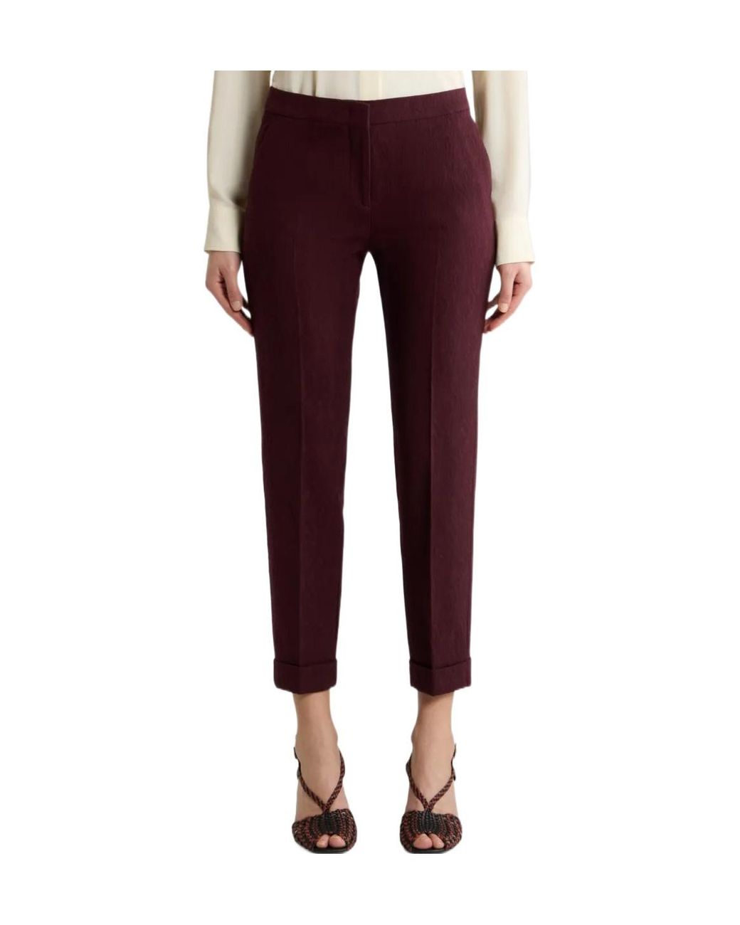 Etro Red Cropped Wool Jacquard Trousers With Medallion Motif