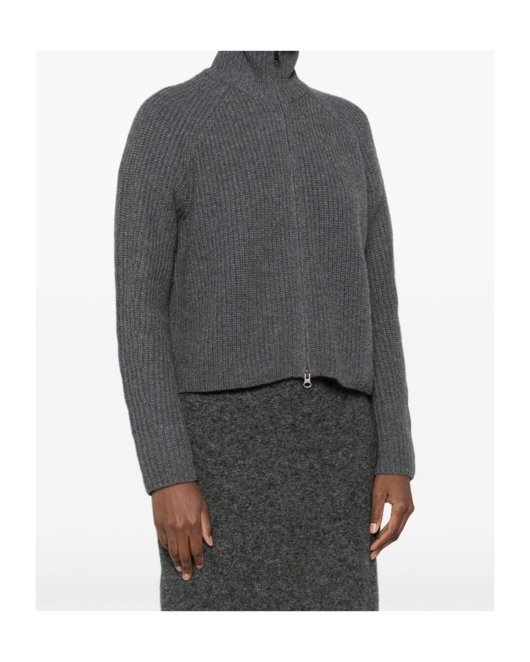 Lisa Yang Gray Ribbed Zip-Up Knitted Sweater