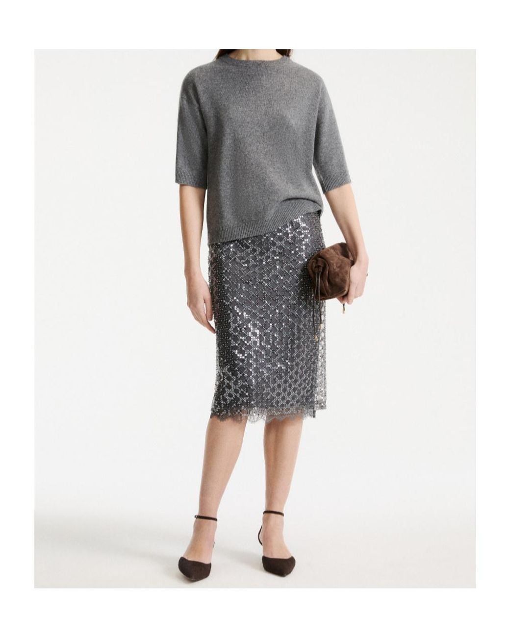 Marella Gray Wool And Cashmere Elbow-Length Jumper