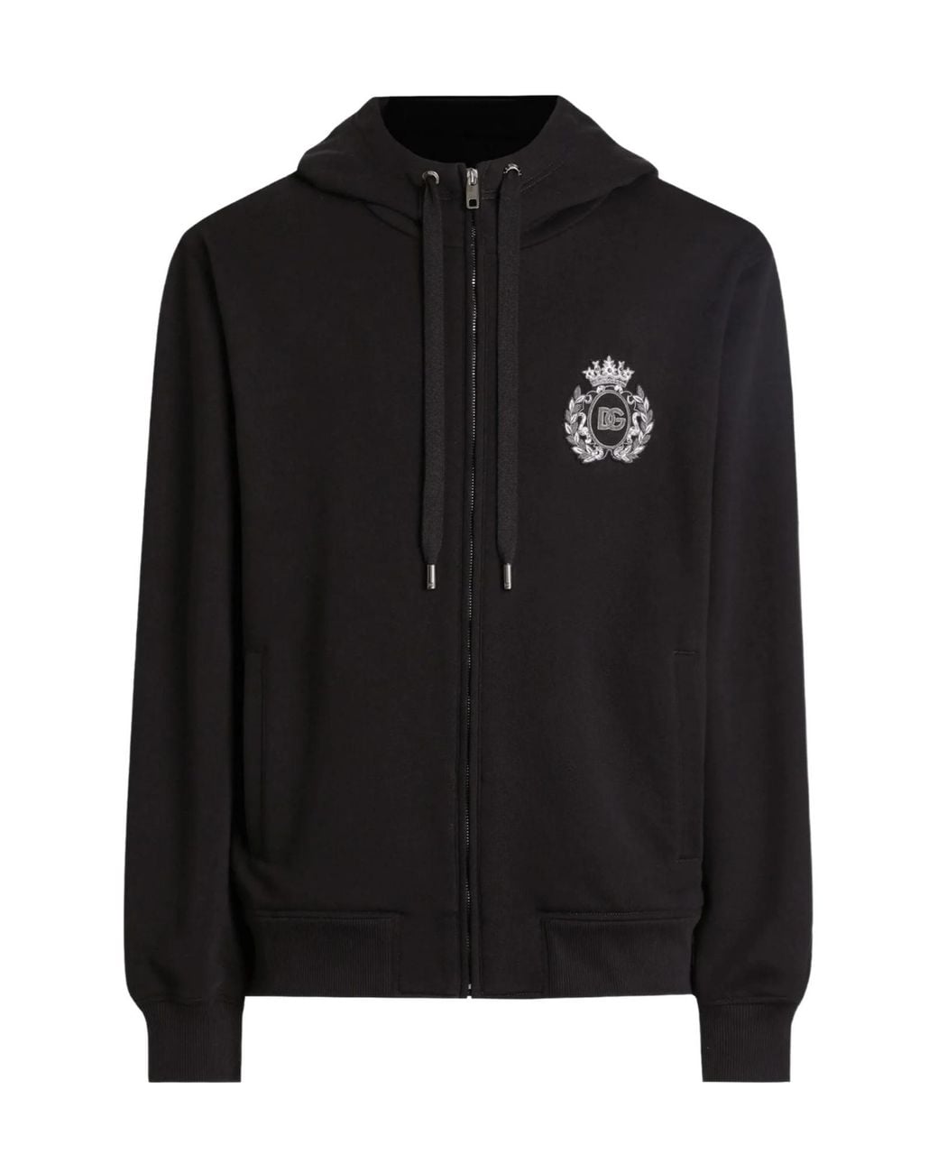 Dolce & Gabbana Black Cotton Logo Zip-Up Hoodie for men