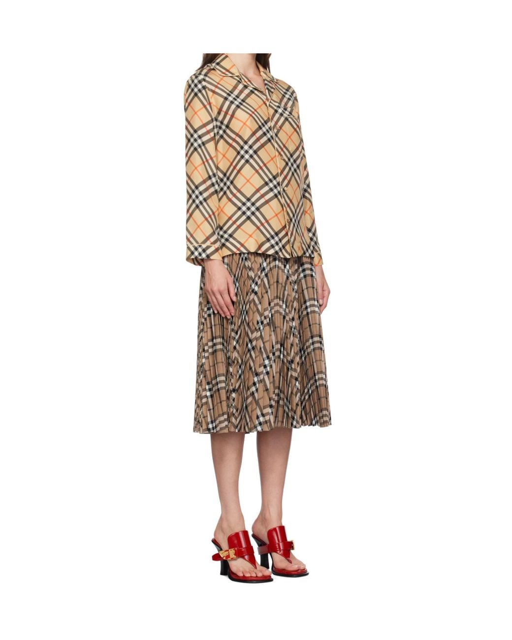 Burberry Brown Vintage Check-Print Silk Pajama Top