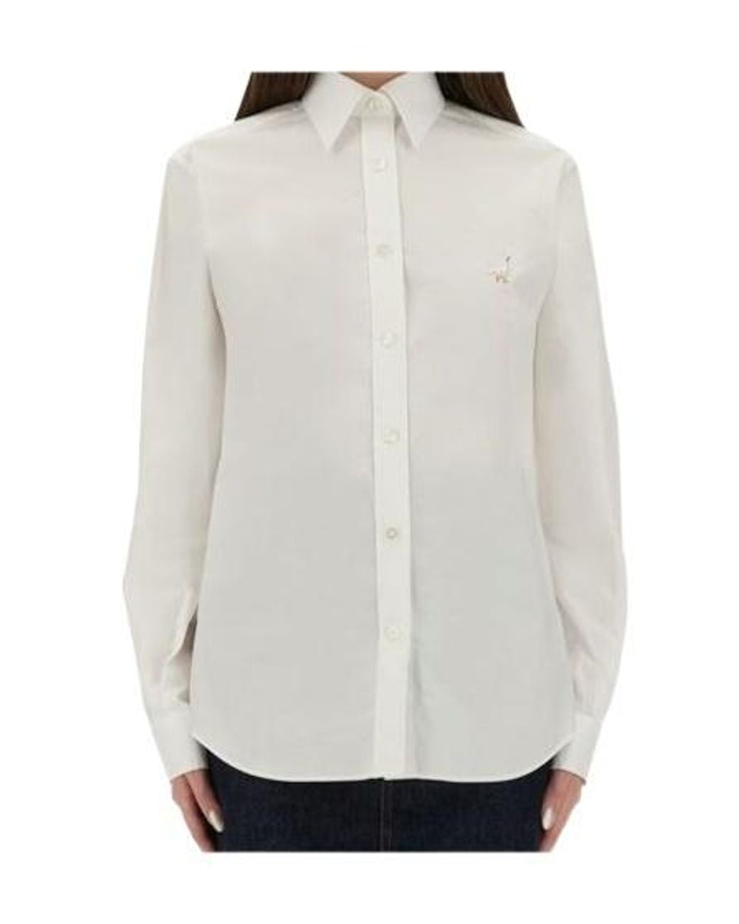 Moschino White Long-Sleeved Curved Hem Shirt