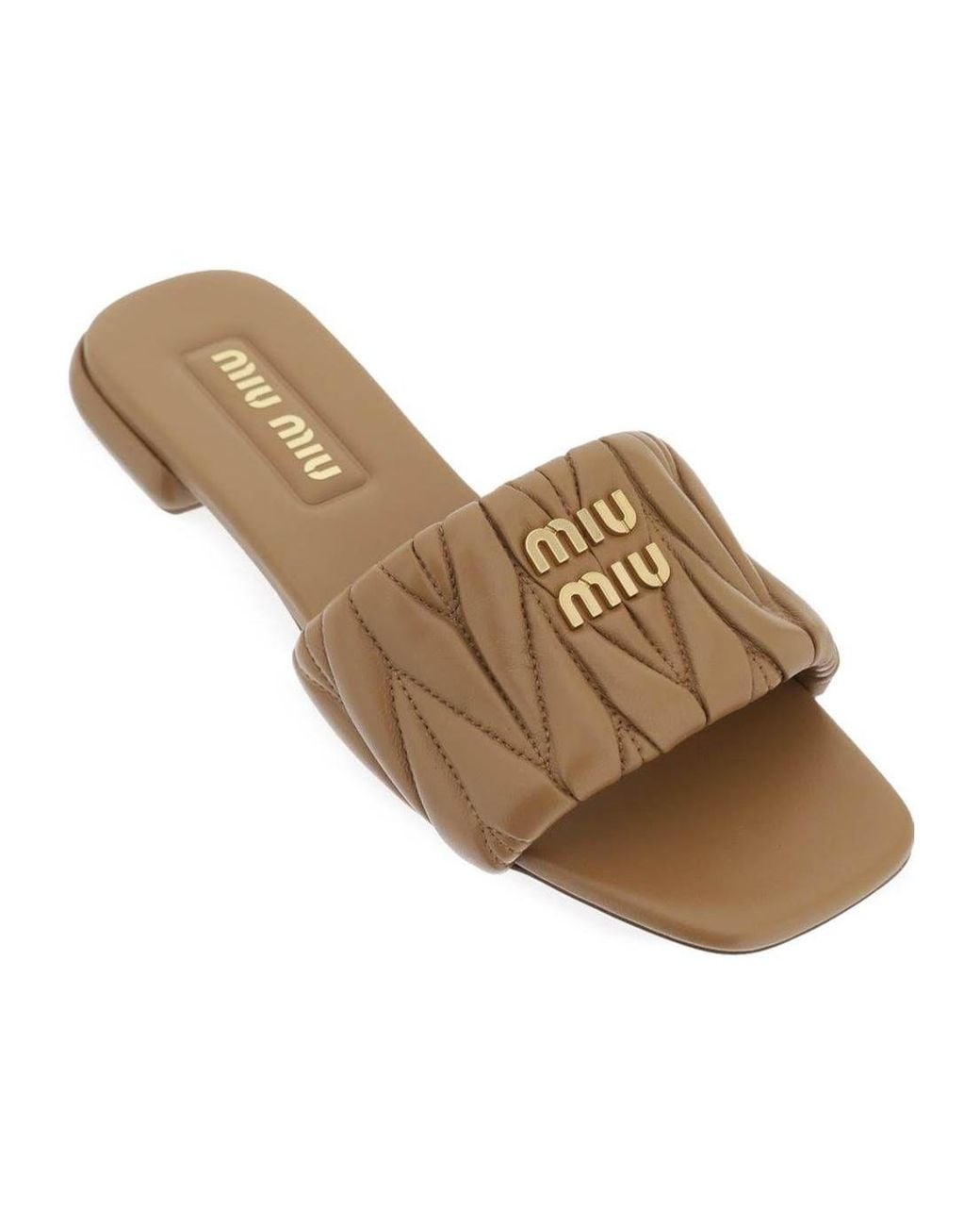 Miu Miu Brown Logo Lettering Square Toe Sandals