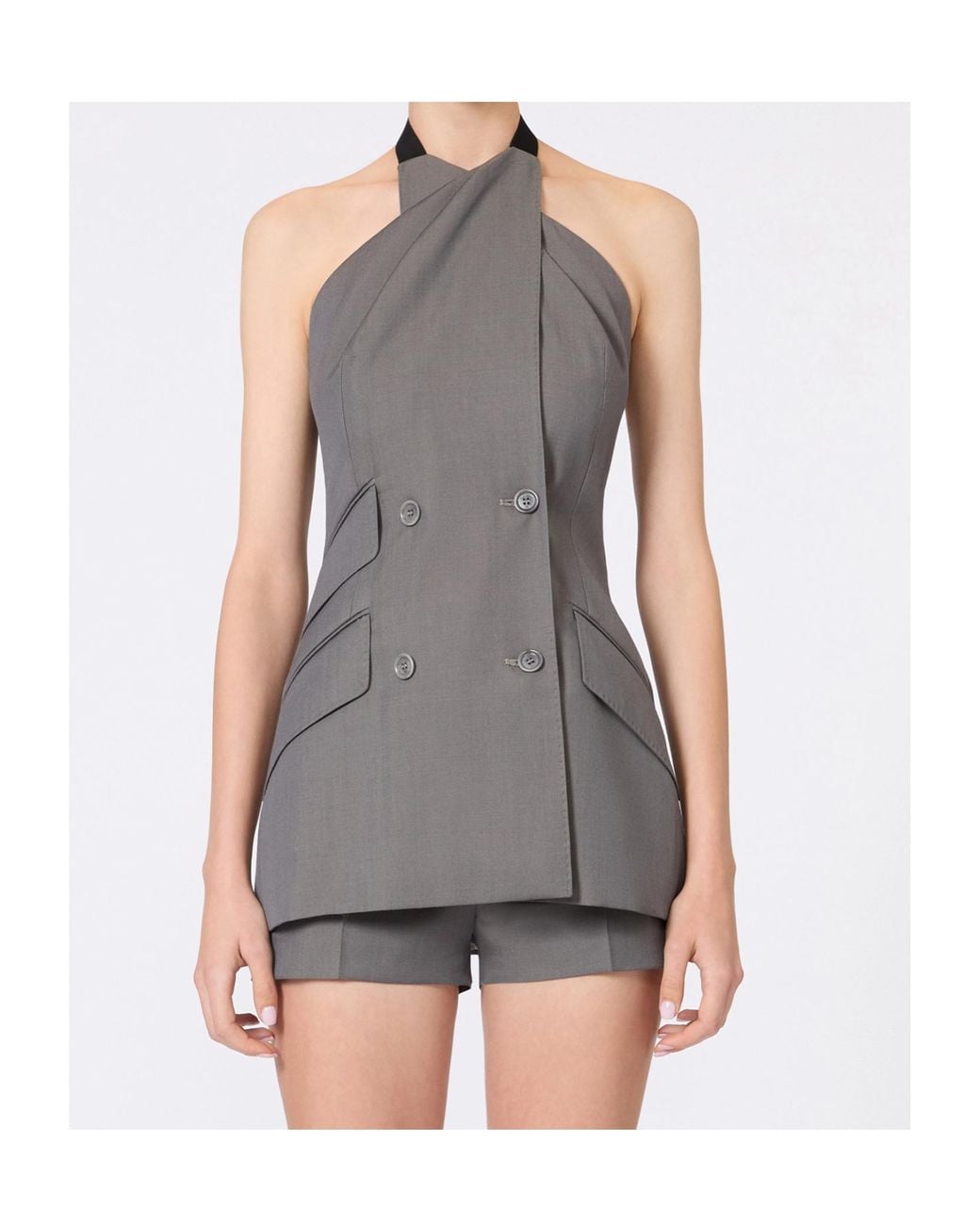 Max Mara Gray Cali Halterneck Sleeveless Blazer