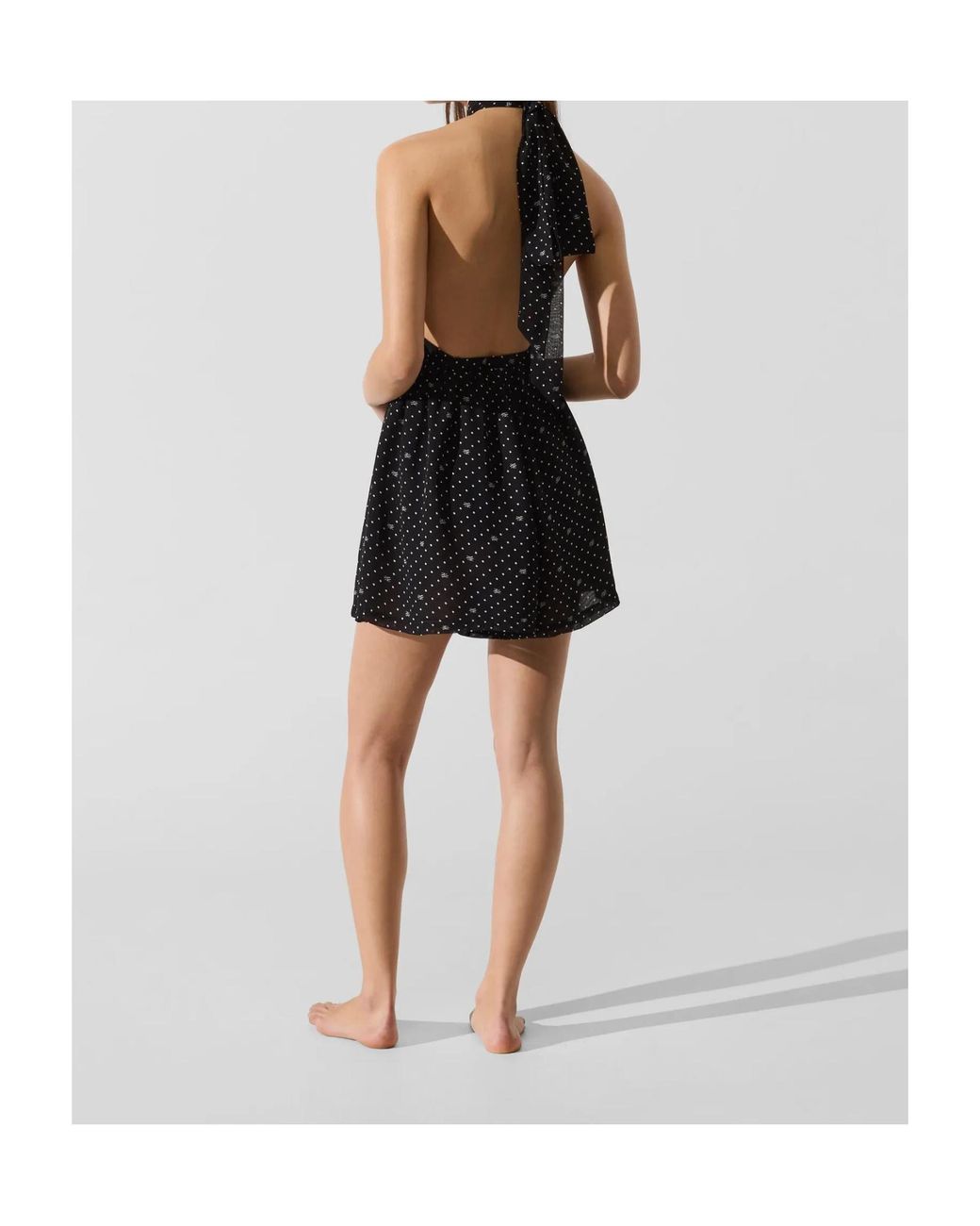 Karl Lagerfeld Black Polka-Dot Halter-Neck Playsuit