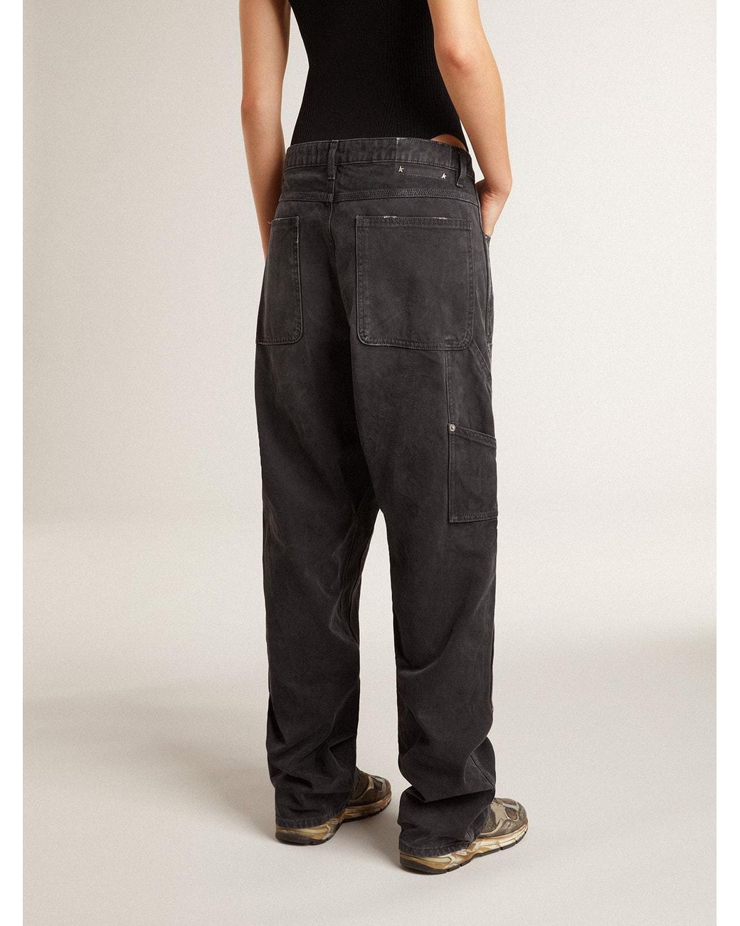 Golden Goose Deluxe Brand Black Distressed Cotton Jeans With Front Patches