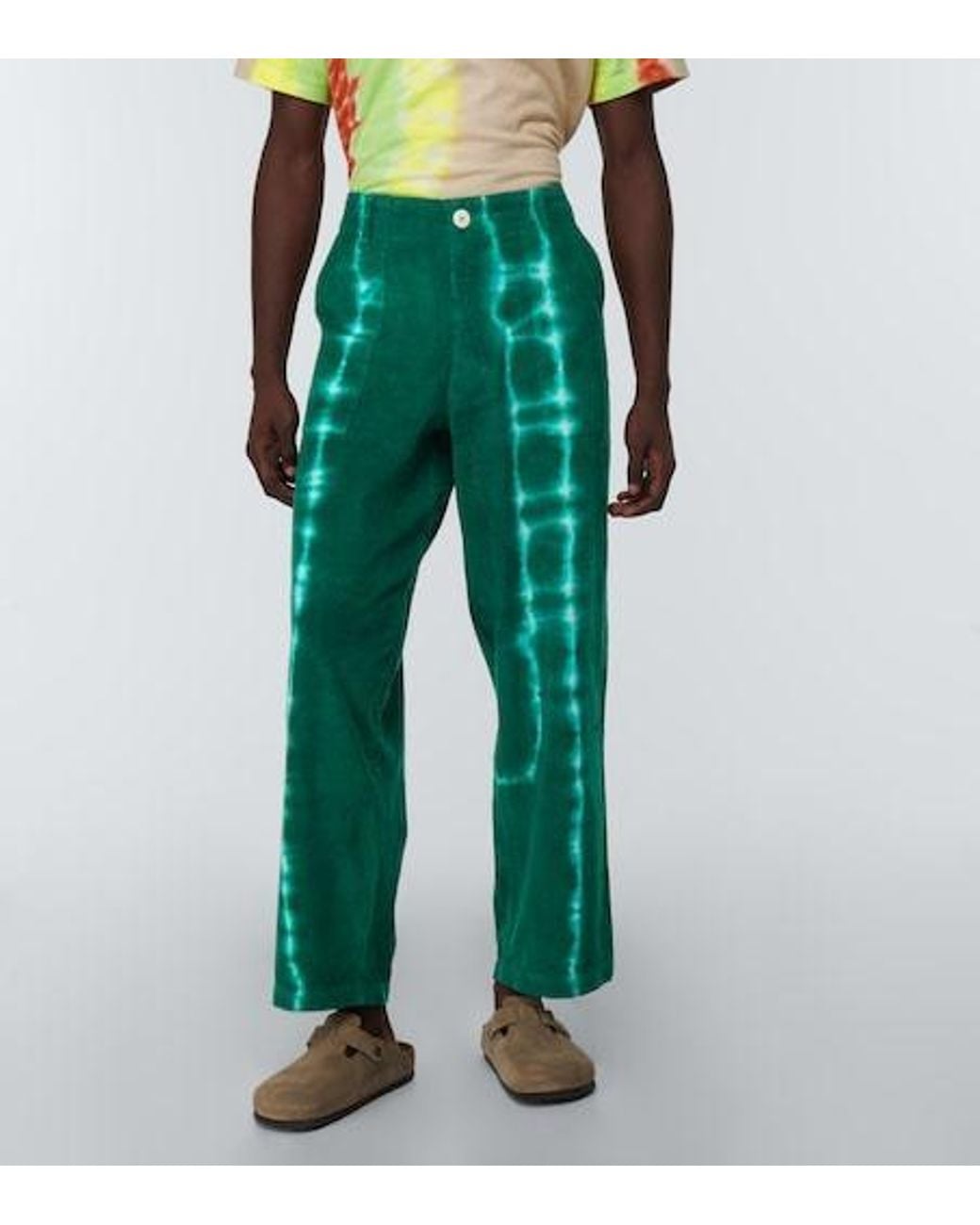 The Elder Statesman Green Tie-Dyed Corduroy Pants for men