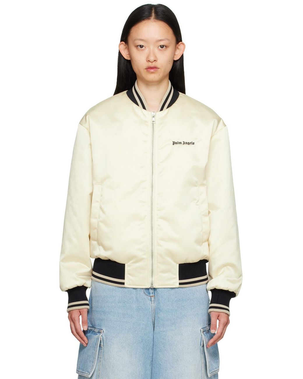 Palm Angels White Classic Logo Bomber Jacket