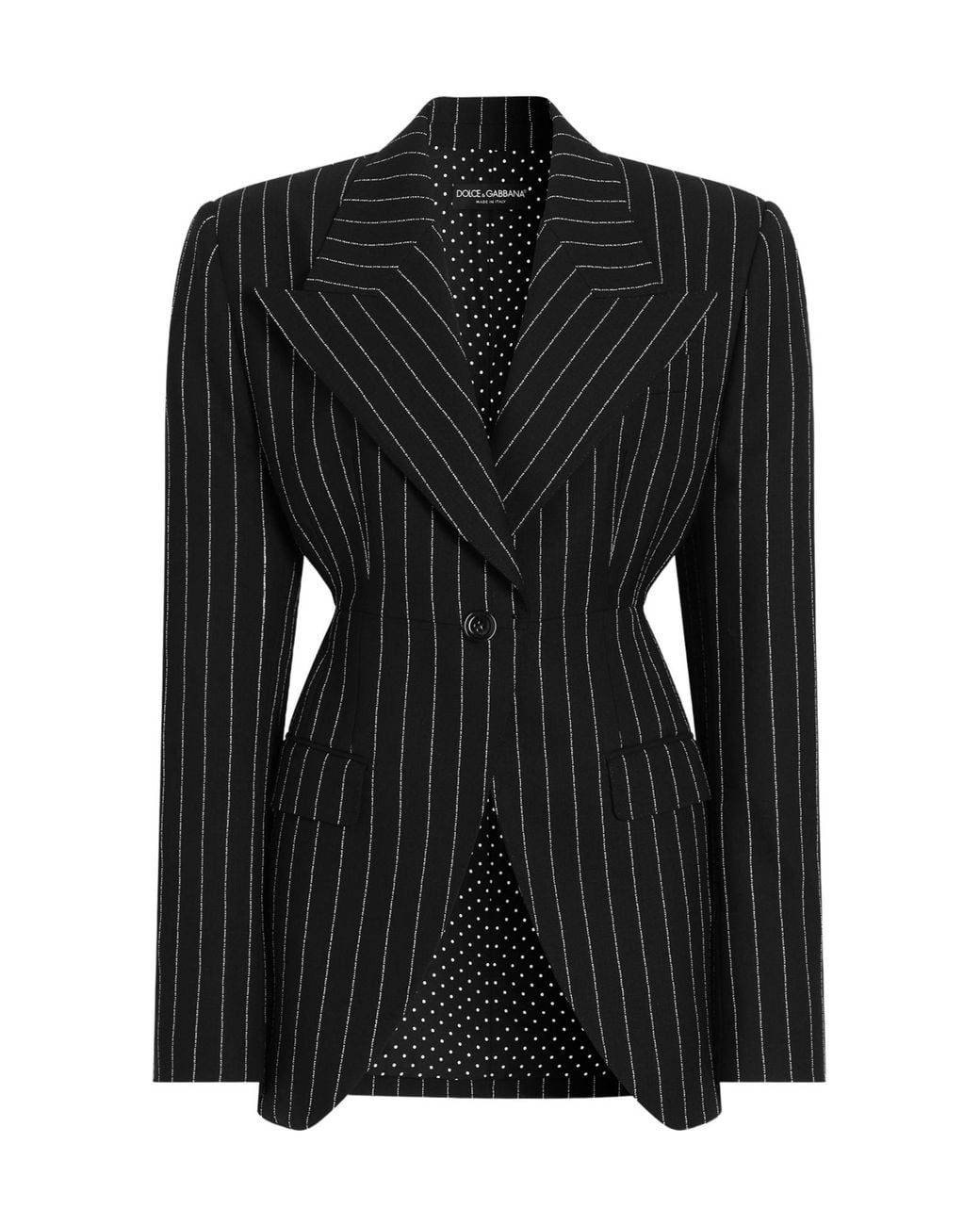 Dolce & Gabbana Black Pinstripe Embroidered Blazer