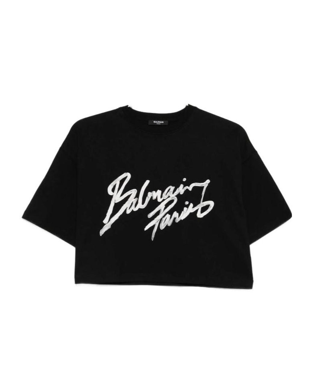 Balmain Black Graphic Printed Cropped T-Shirt